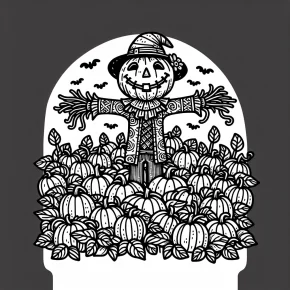 scarecrow in a pumpkin patch.