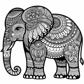 a zentangle elephant with ornate decorations.