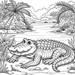 a crocodile resting by the riverbank.