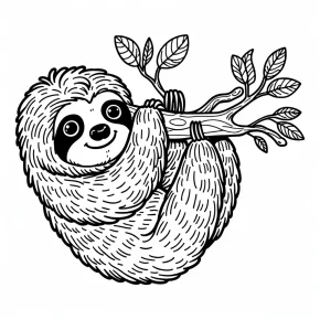 a sloth hanging from a tree branch.