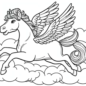 a pegasus flying high.