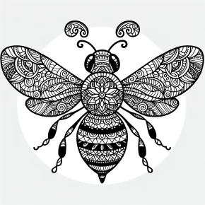 a detailed bee with zentangle wings.