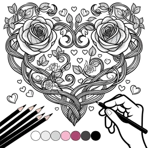 rose heart coloring pages