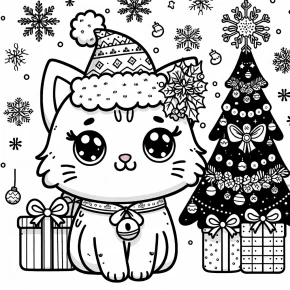 christmas cat coloring page