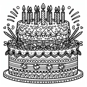 coloring page of a birthday cake