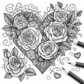 heart with roses coloring pages