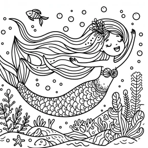 mermaid color pages free