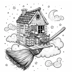 room on a broom coloring page